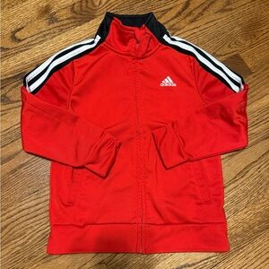 Kids Adidas Red and Black Zip-Up Jacket